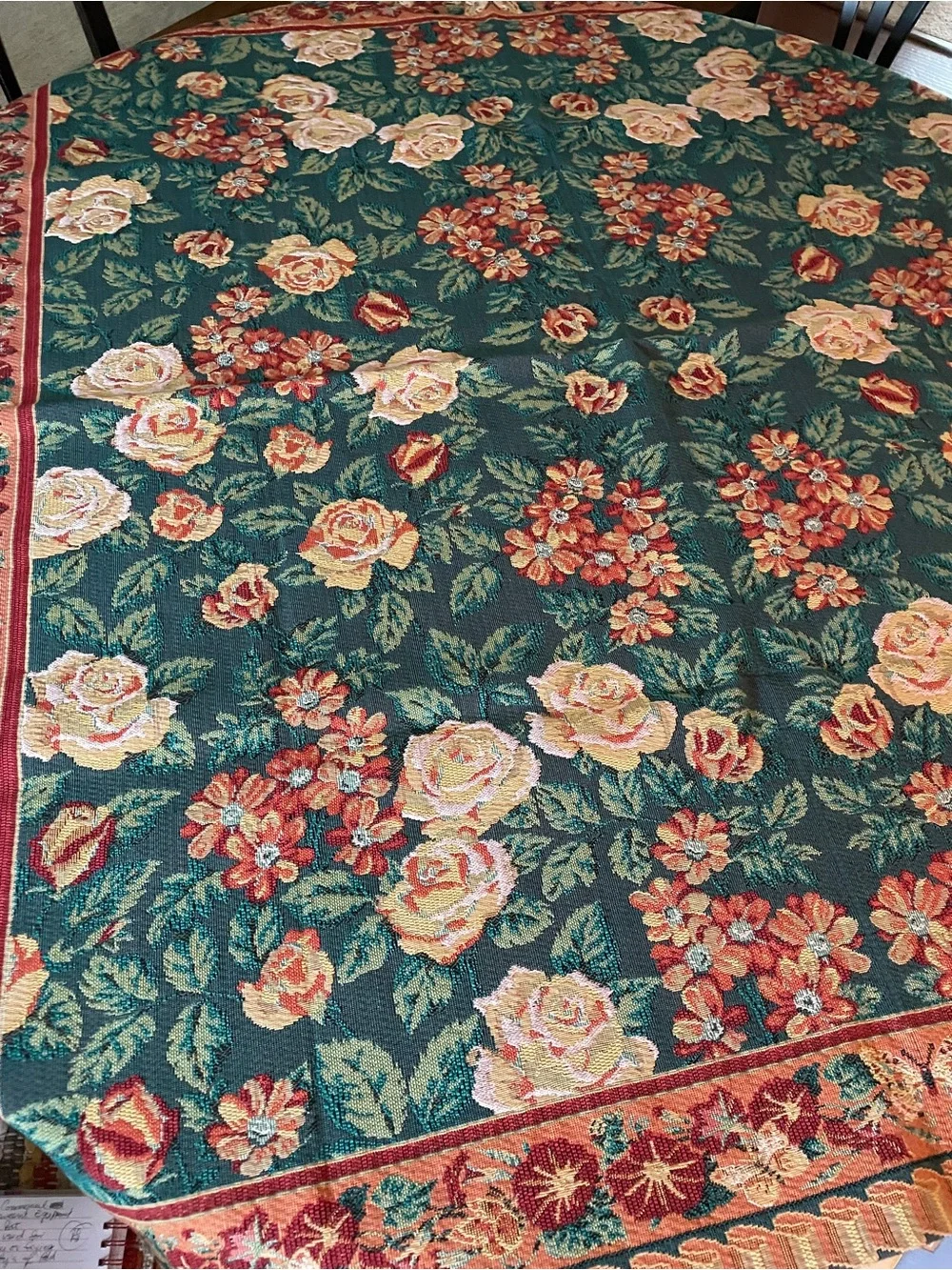 Tapestry Floral Botanical Woven Table Covering 58 X 62, Distinct Border